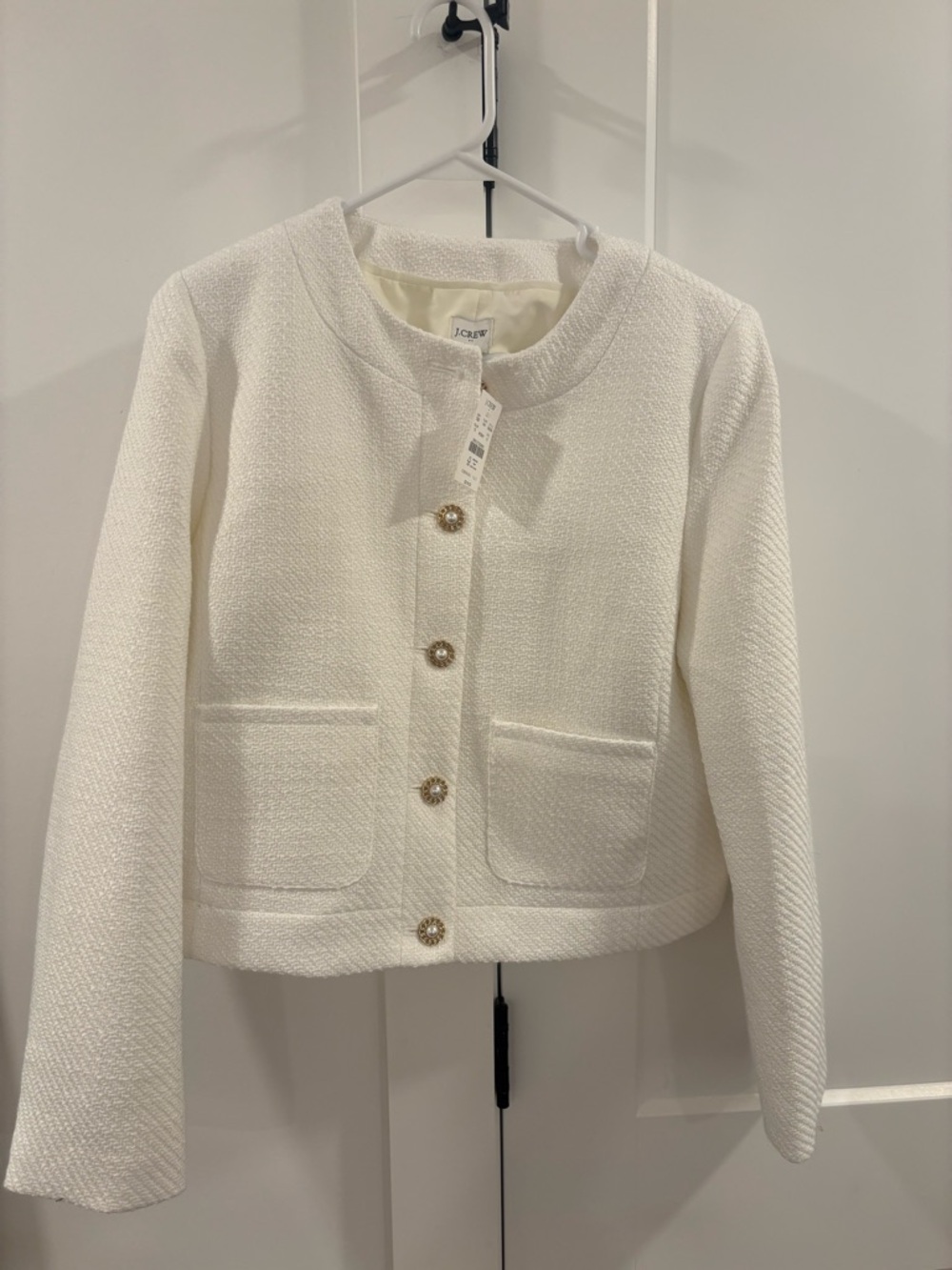J. Crew Factory Cream Textured Cropped Jacket with Gold Buttons